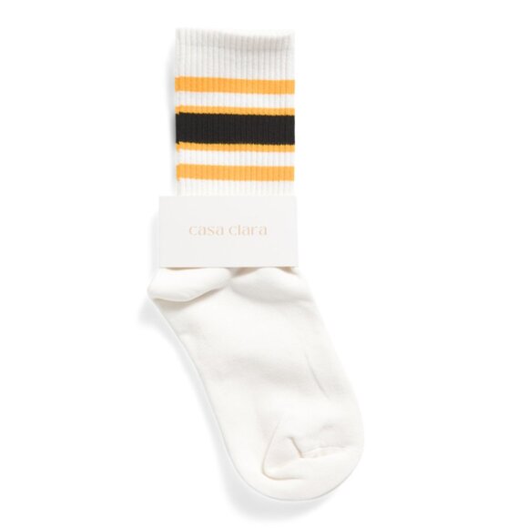 CASA CLARA Ivory Rugby Varsity Stripe Crew Cut Socks - Picture 1 of 1